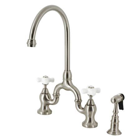 Kingston Brass Bridge Kitchen Faucet with Brass Sprayer, Brushed Nickel KS7798PXBS
